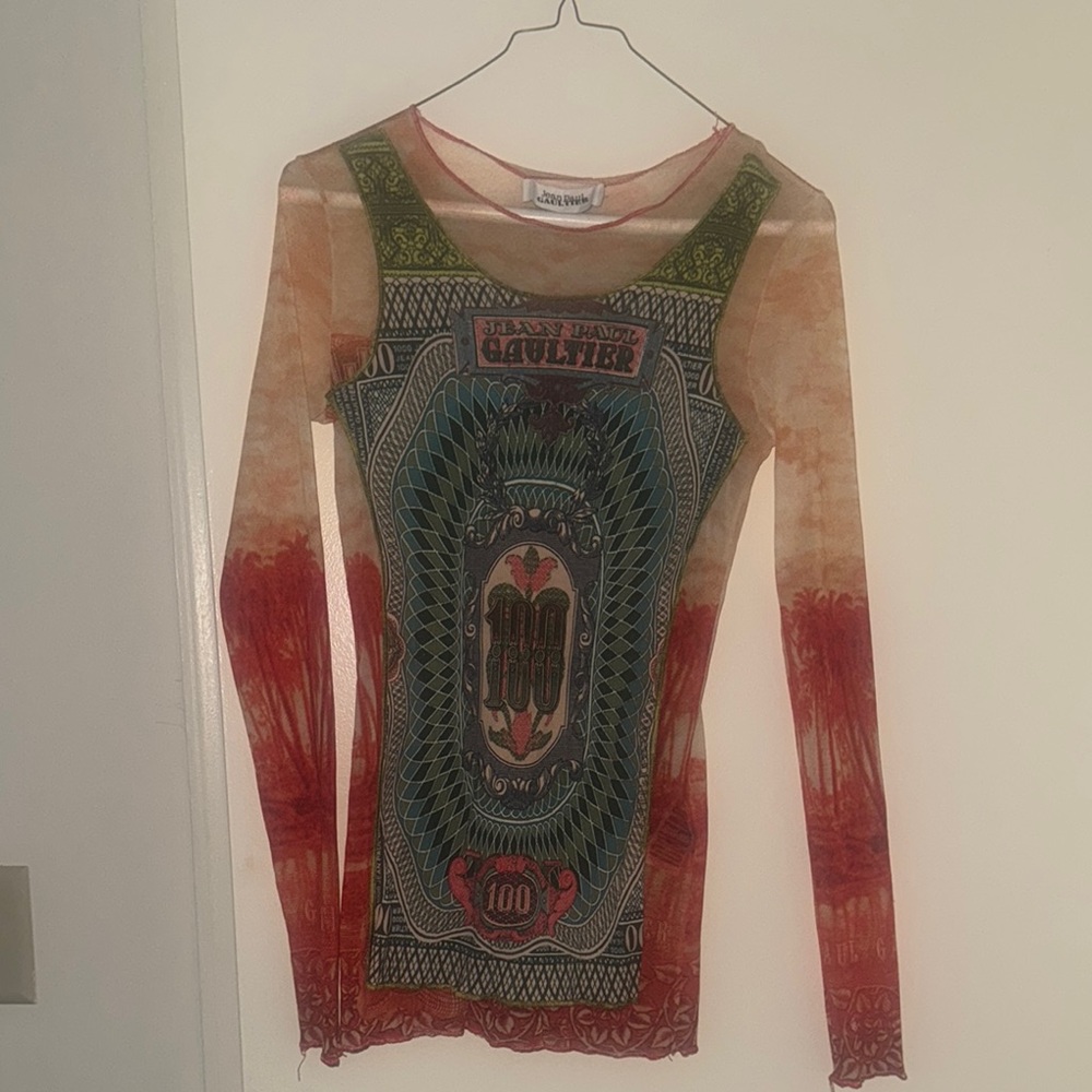 Jean Paul Gaultier Orange and Red Fitted Graphic Blouse